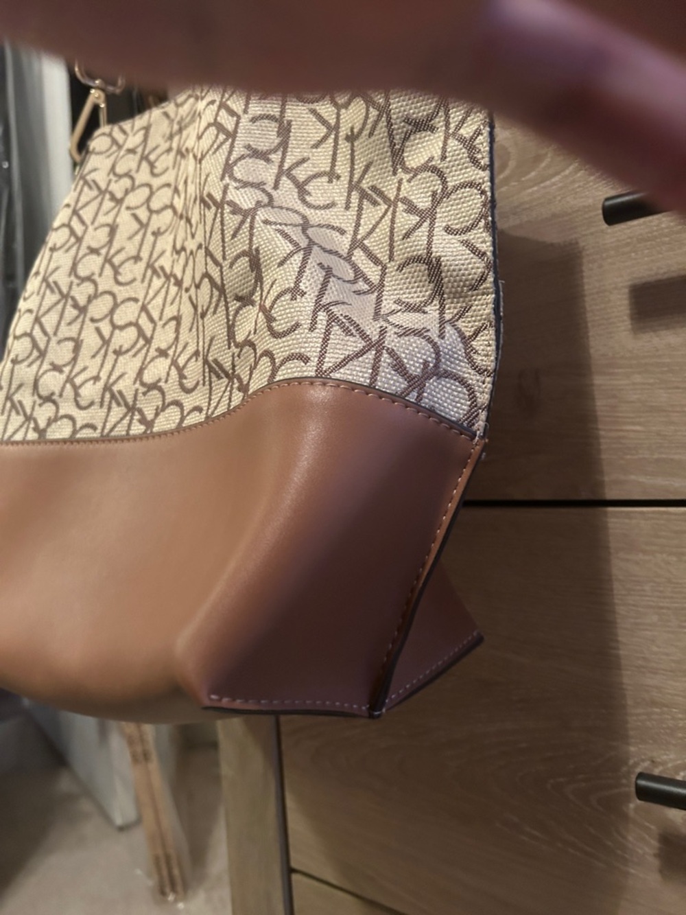 Calvin Klein Brown and Ivory Signature Logo Tote - Picture 10 of 11